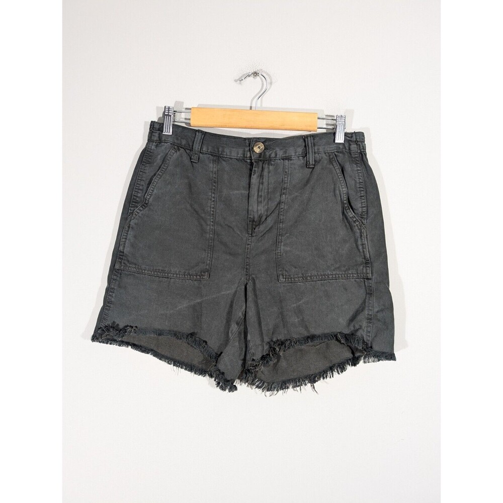 Aerie Shorts Women Size S Charcoal High Rise Linen Blend Raw Hem Boho